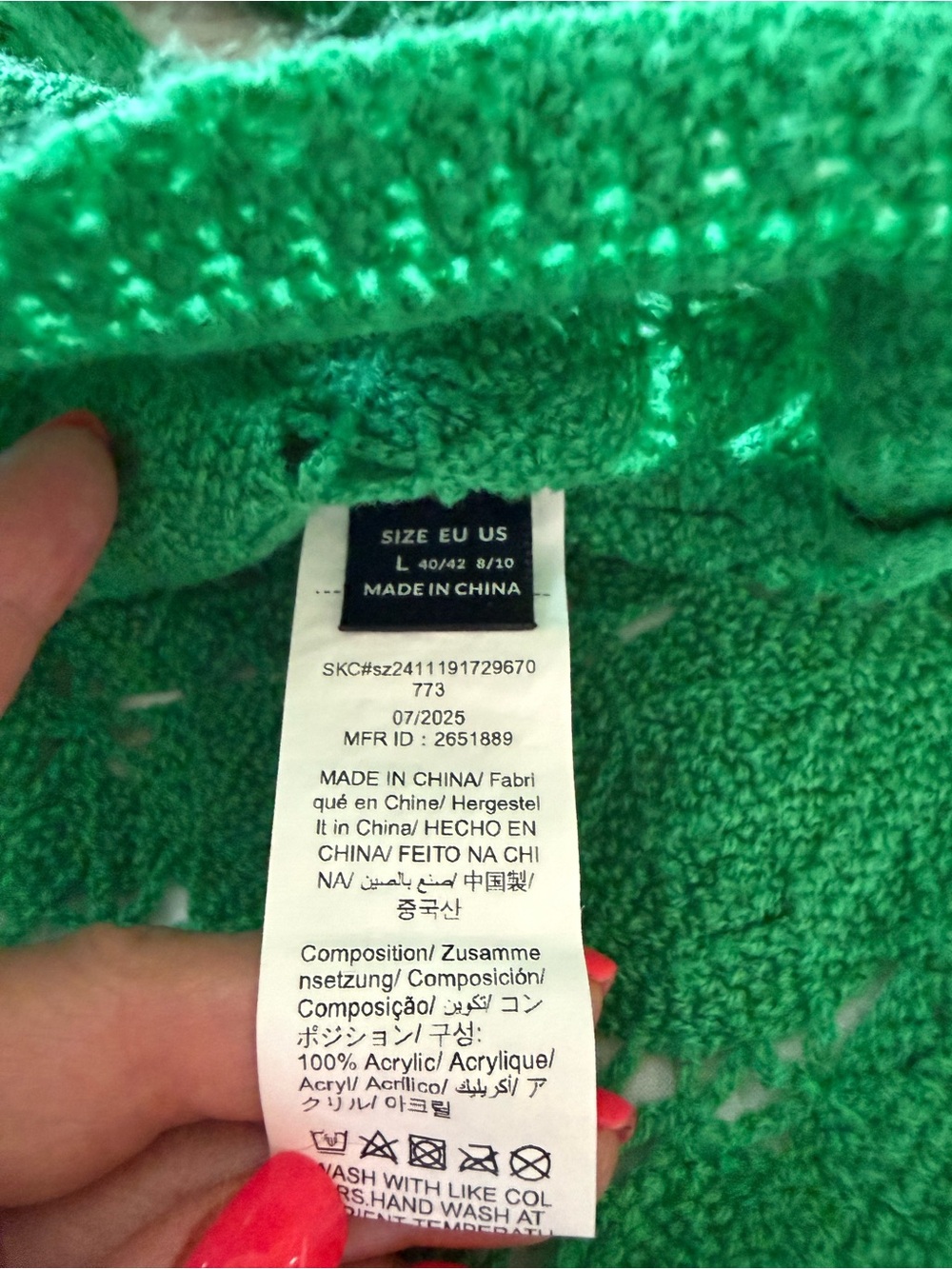 Bright Green Crochet Look Button-Up Cardigan - Picture 5 of 5